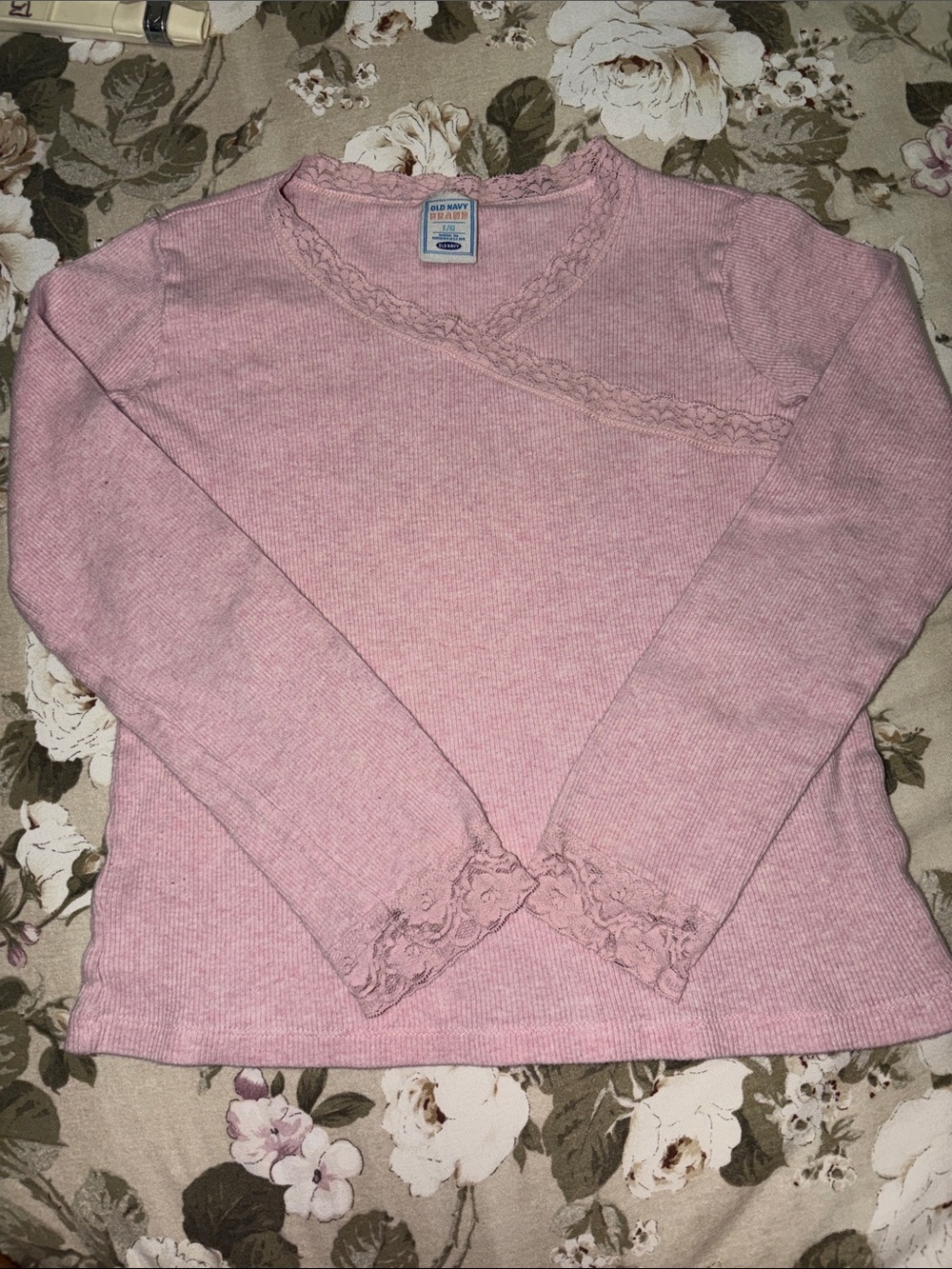 Old Navy Light Pink Lace-Trim Long Sleeve Thermal Top